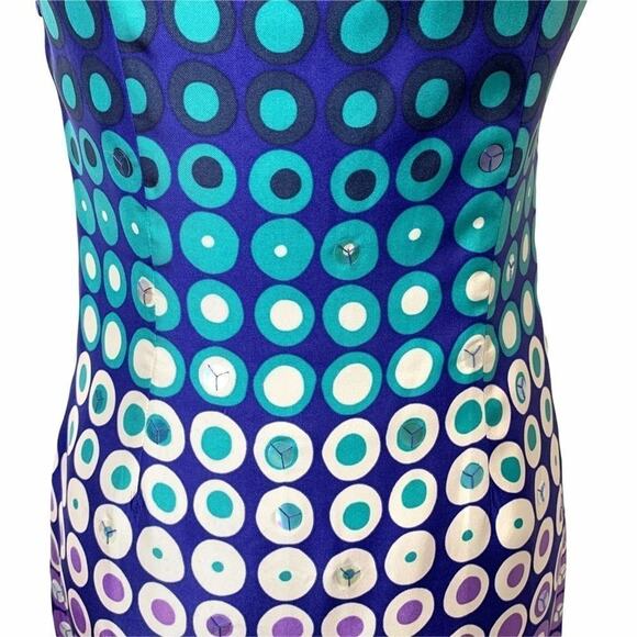 Boden 100% Silk Ombré Circle Print Shift Dress Size 4 Cobalt Blue Purple Sequin - Picture 10 of 14